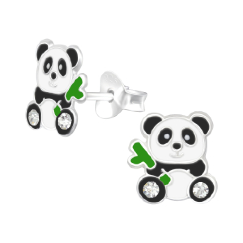 Oorknopjes zilver panda met groen